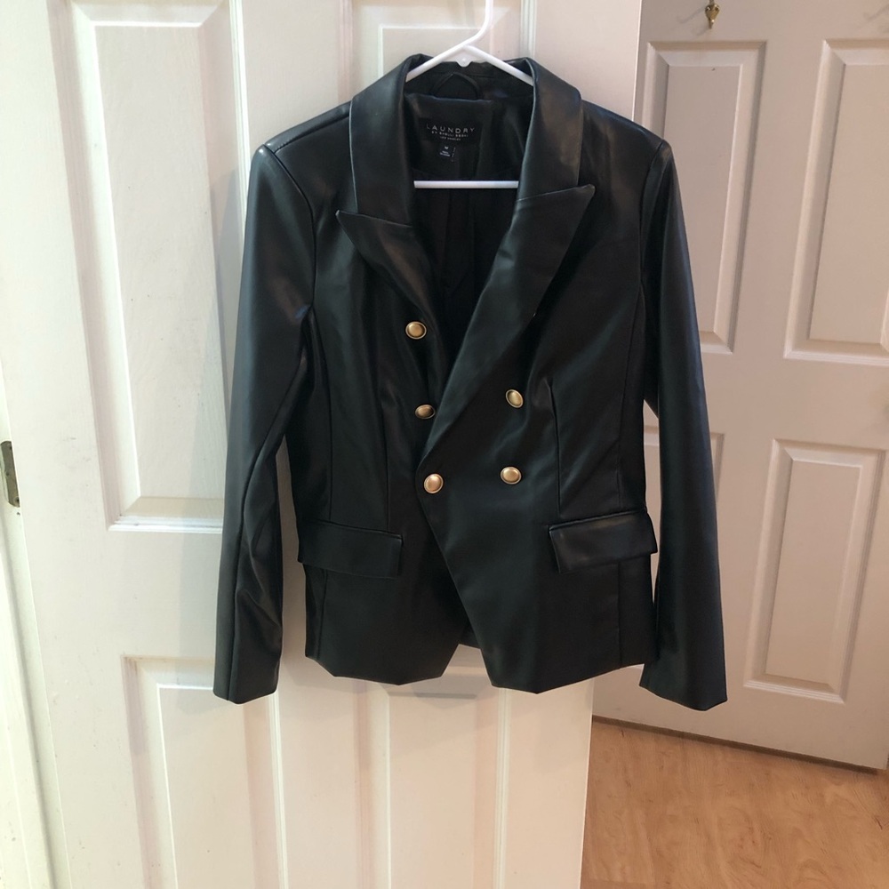 Laundry by Shelli Segal  Double-Breasted Faux Leather Blazer